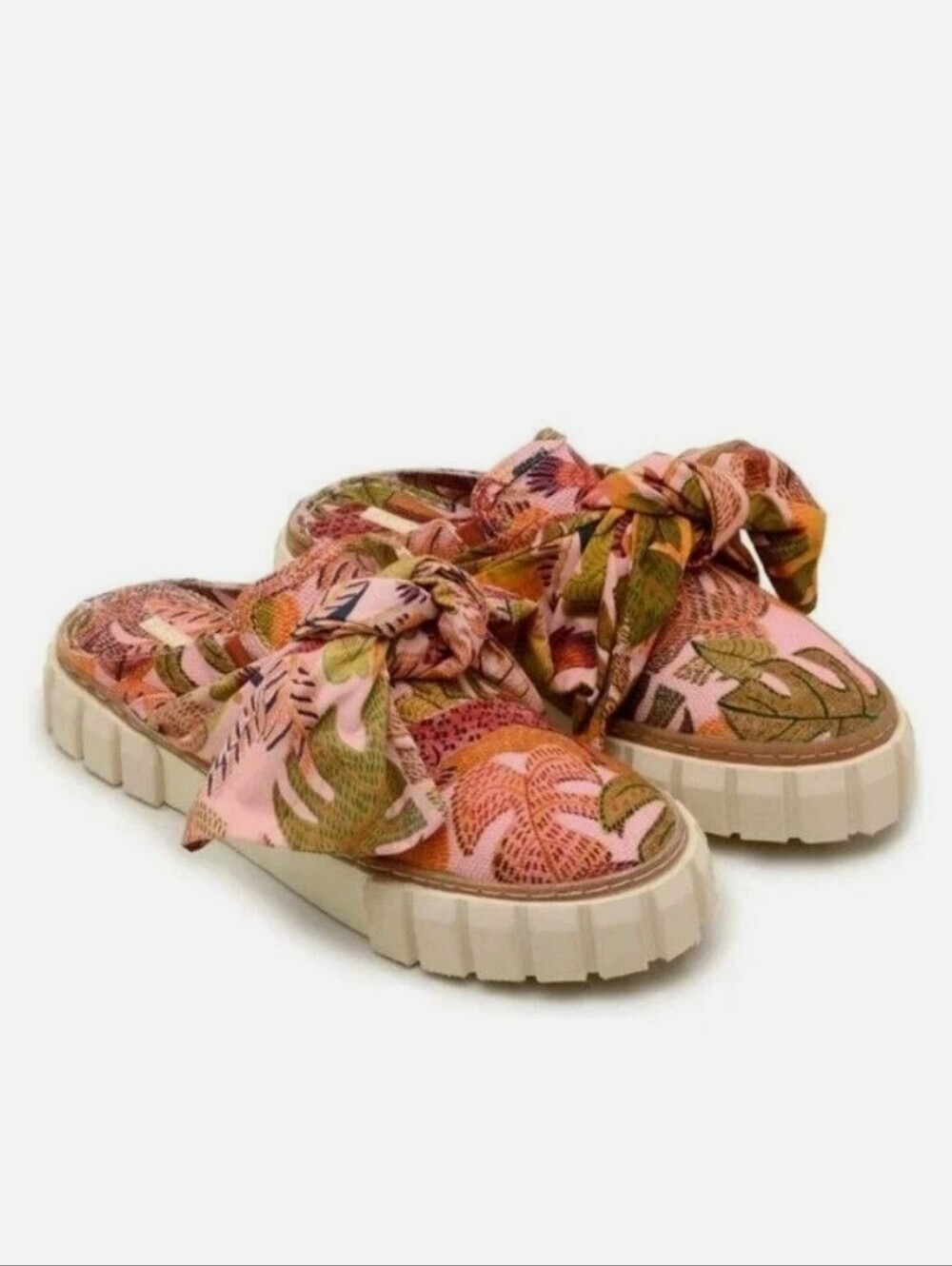 FARM RIO BIRDS MULE SNEAKER WITH BOW PINK TROPICAL PLATFORM SLIP-ON SHOES SZ 9